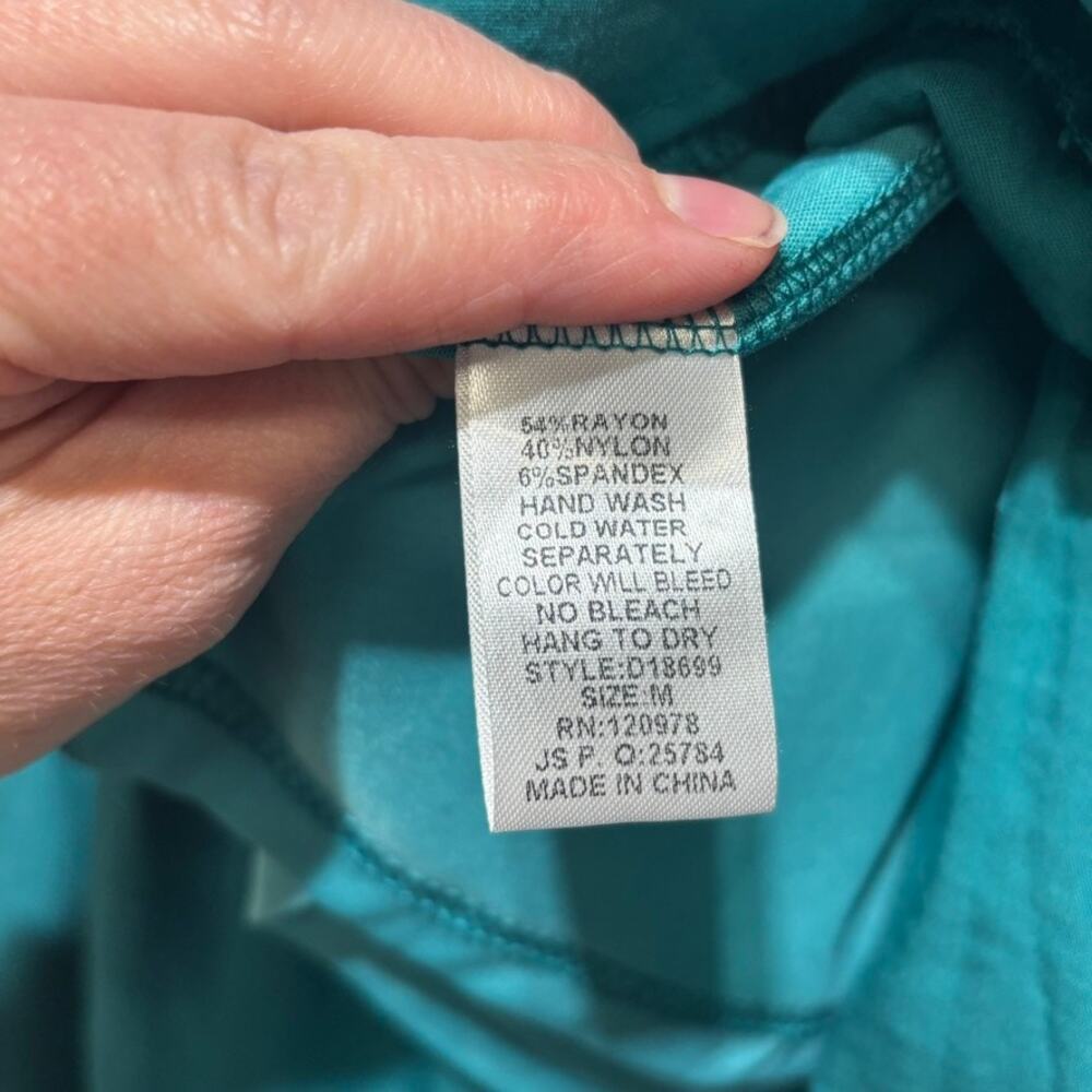 Entro Teal Green Ruffle Mini Dress Medium Flutter Sleeve Smocked Tiered Boho - Picture 6 of 10